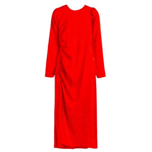 H&M Fancy Midi Dress Red Satin Effect Gathered Women’s Size xXL